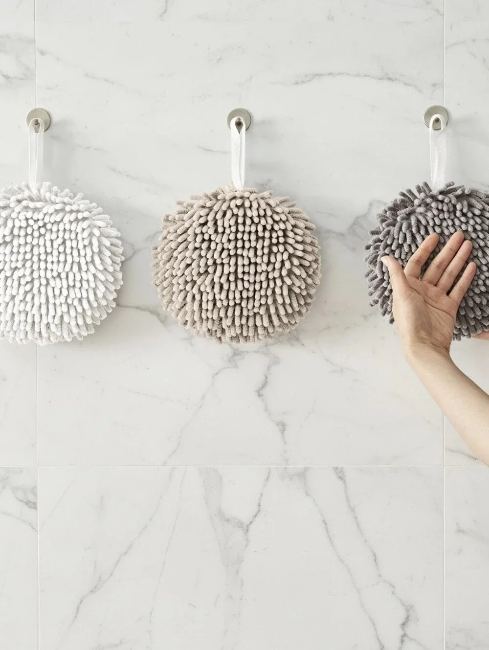 3-Pack Multipurpose Microfiber Plush Chenille Bath Scrubber White Beige Gray